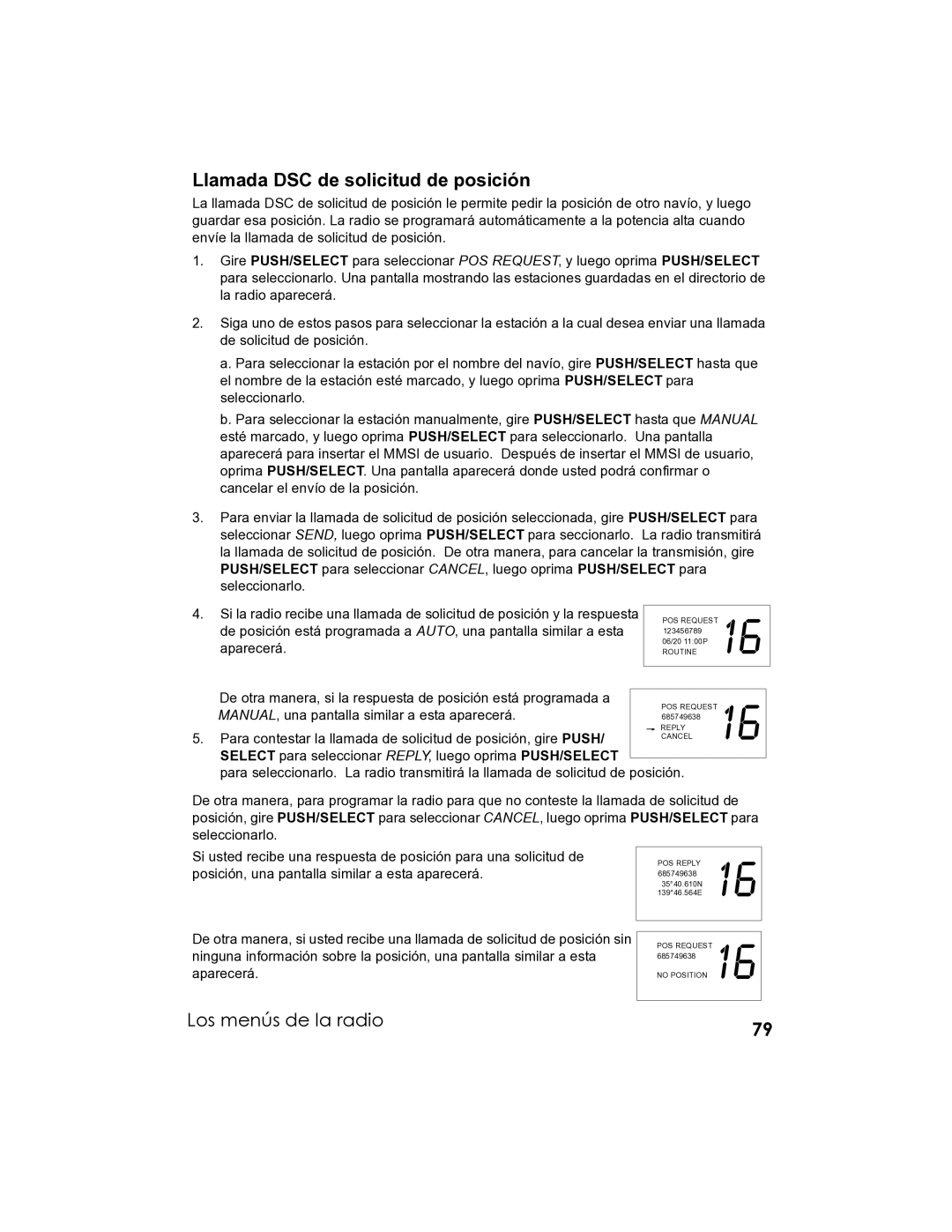 Uniden UM-525 manual Llamada DSC de solicitud de posición 