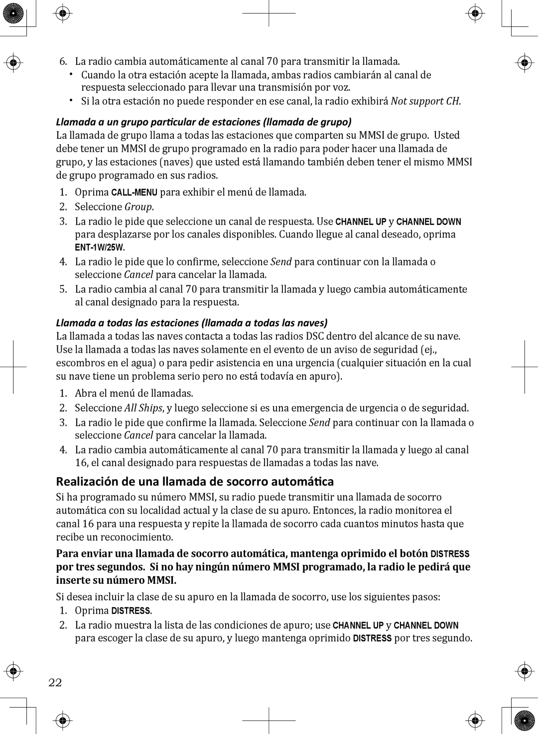 Uniden UM380 Realización de una llamada de socorro automática, Llamada a todas las estaciones llamada a todas las naves 