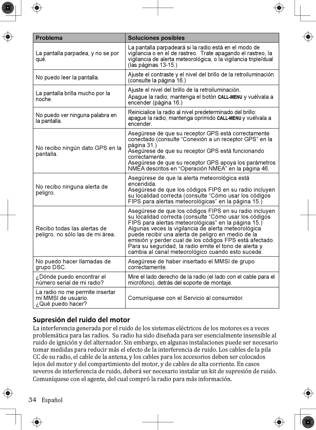 Uniden UM380 owner manual Supresión del ruido del motor 