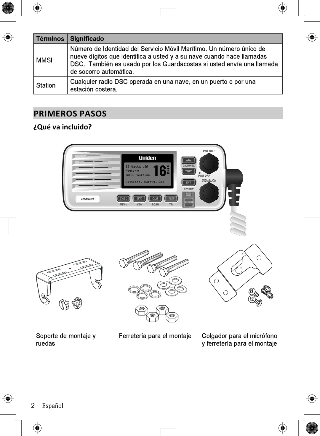 Uniden UM380 owner manual ¿Qué va incluido?, Mmsi 