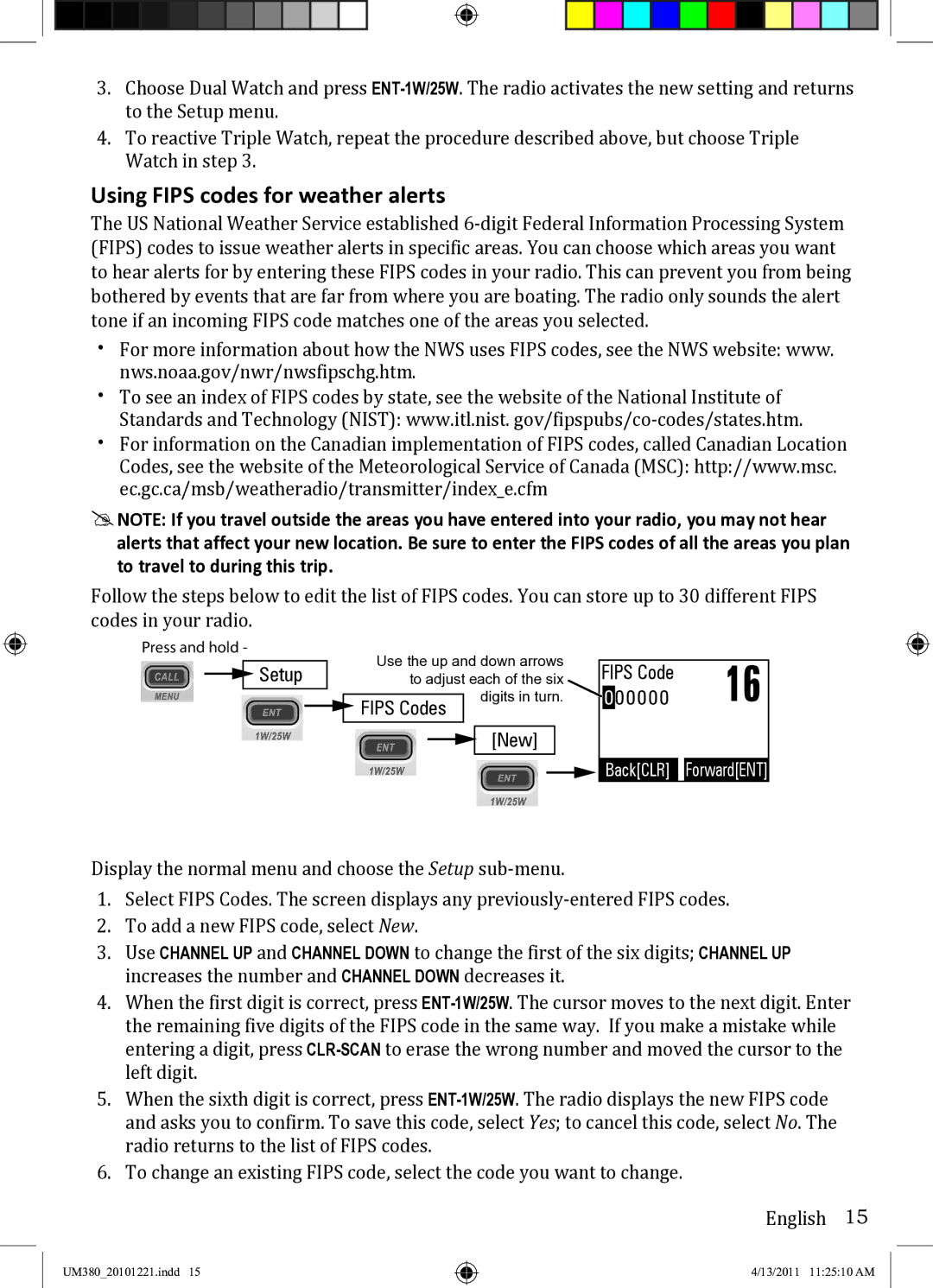 Uniden UM380 owner manual Using Fips codes for weather alerts 