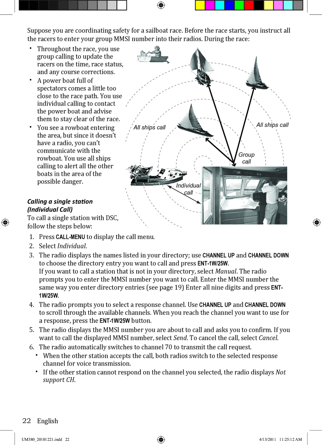 Uniden UM380 owner manual Calling a single station Individual Call, Select Individual 