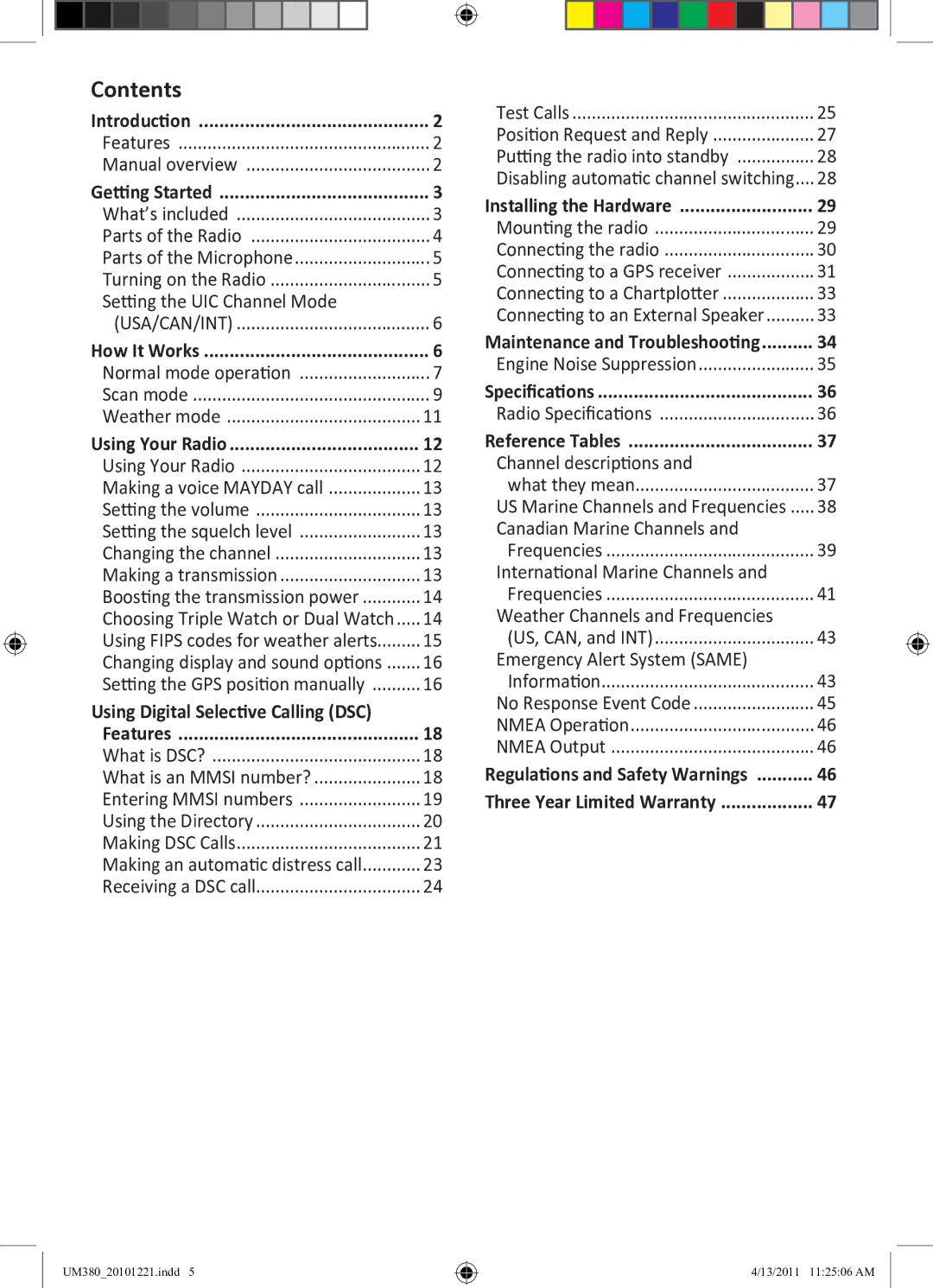 Uniden UM380 owner manual Contents 