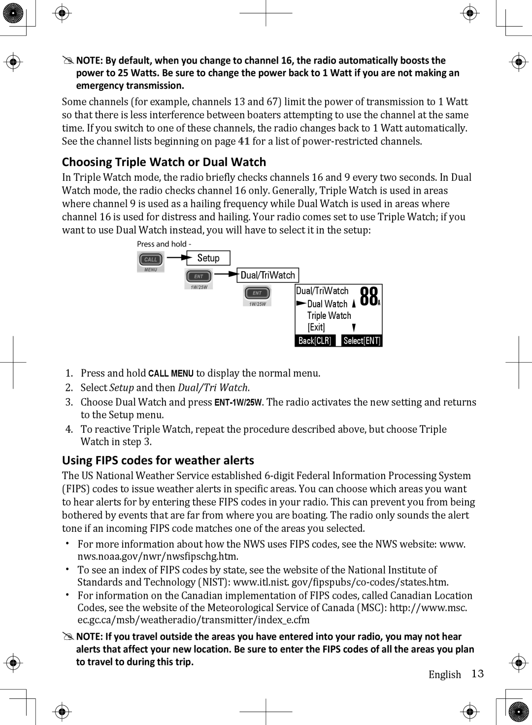 Uniden UM380BK owner manual Choosing Triple Watch or Dual Watch, Using Fips codes for weather alerts 