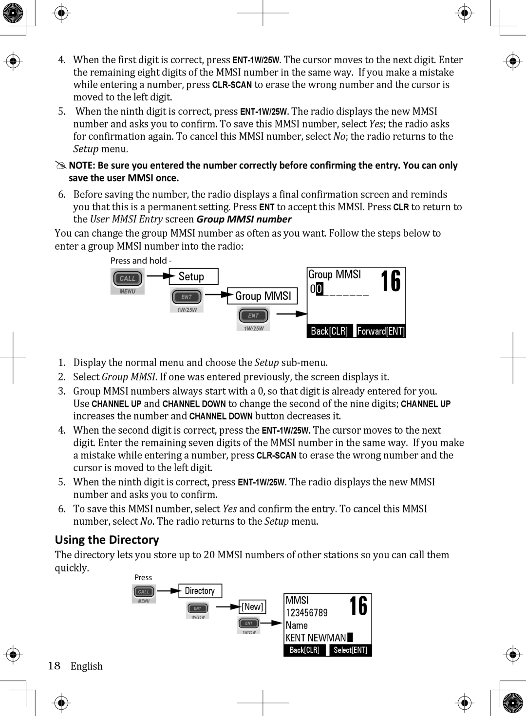 Uniden UM380BK owner manual Using the Directory, Setup Group Mmsi 