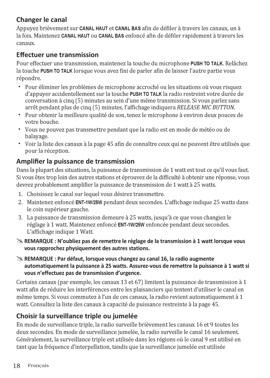 Uniden UM415 owner manual Changer le canal, Effectuer une transmission, Amplifier la puissance de transmission 