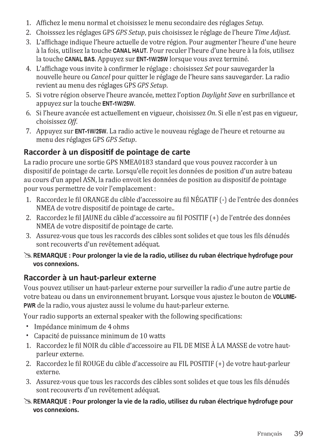 Uniden UM415 owner manual Raccorder à un dispositif de pointage de carte, Raccorder à un haut-parleur externe 