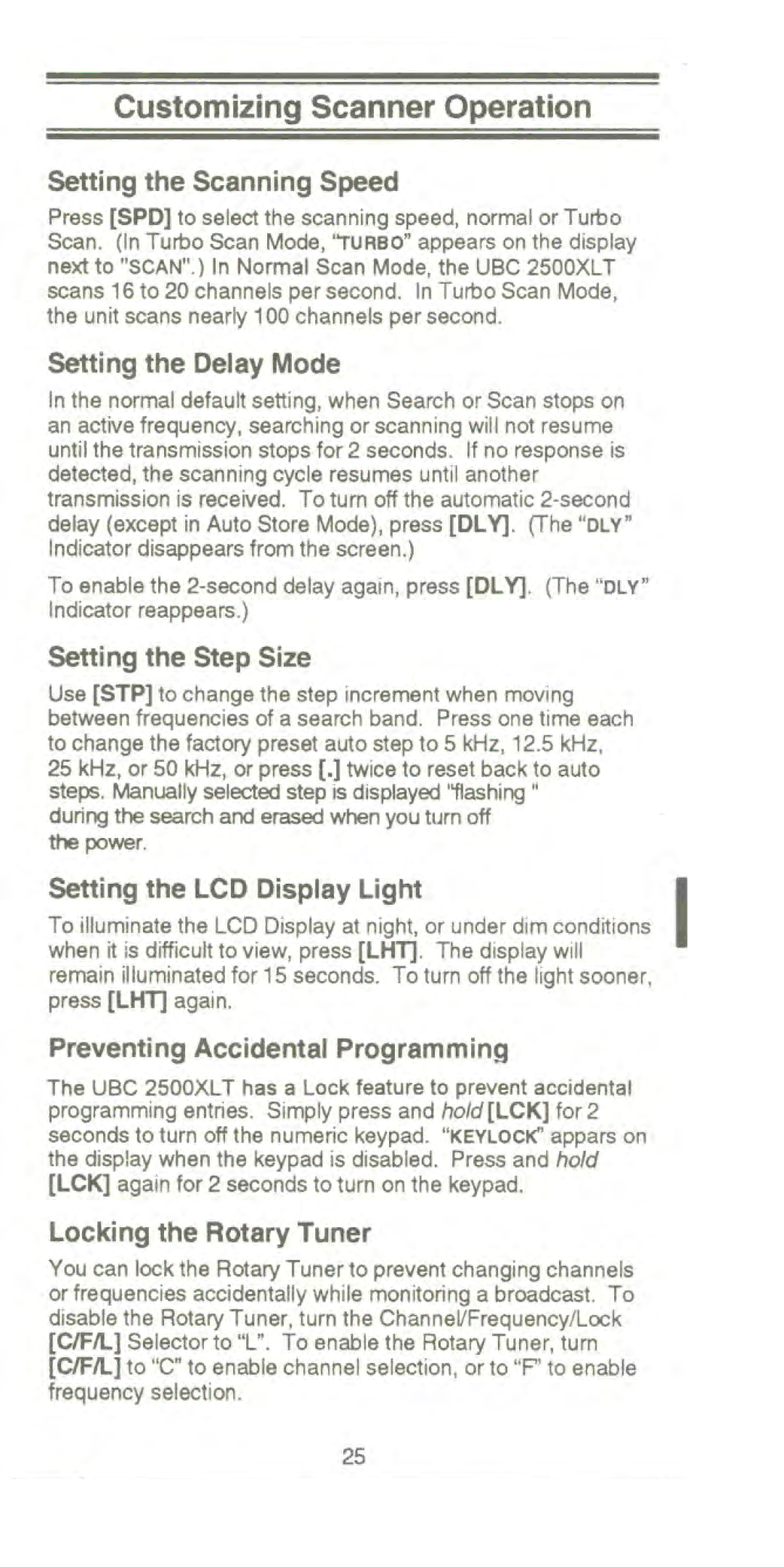 Uniden USC 2500XL T manual Customizing Scanner Operation 