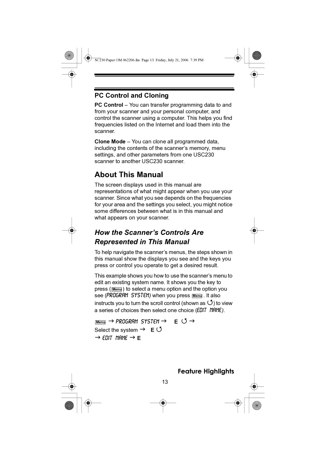 Uniden USC230 owner manual About This Manual, How the Scanner’s Controls Are Represented in This Manual 