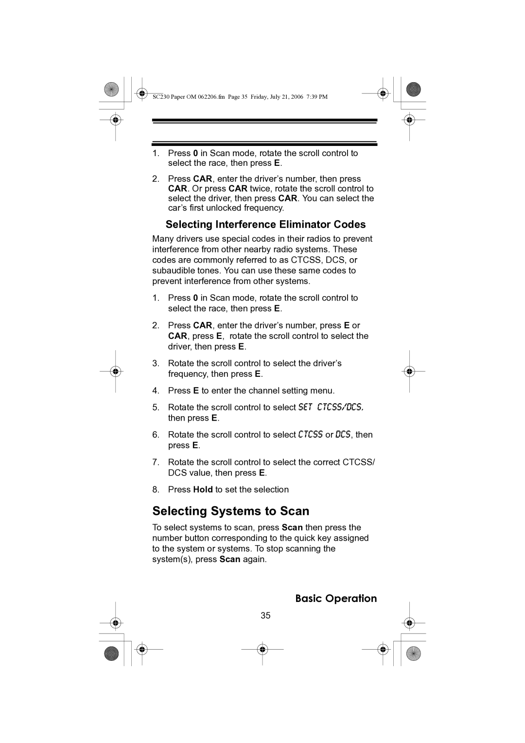 Uniden USC230 owner manual Selecting Systems to Scan, Selecting Interference Eliminator Codes 