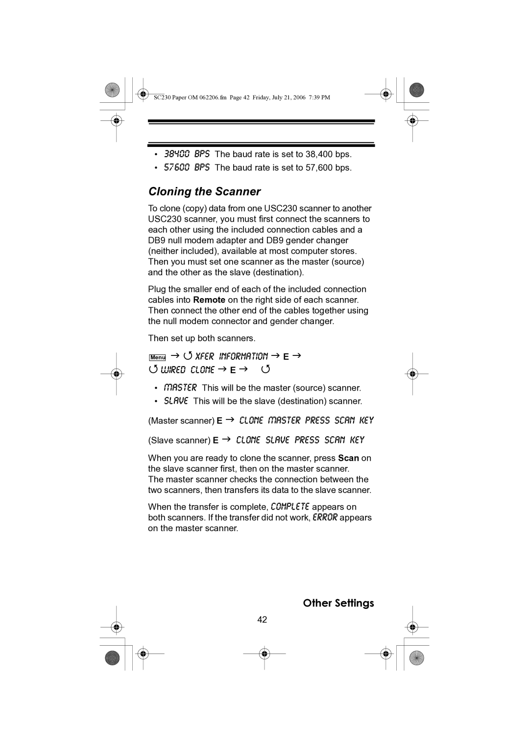 Uniden USC230 owner manual Cloning the Scanner 