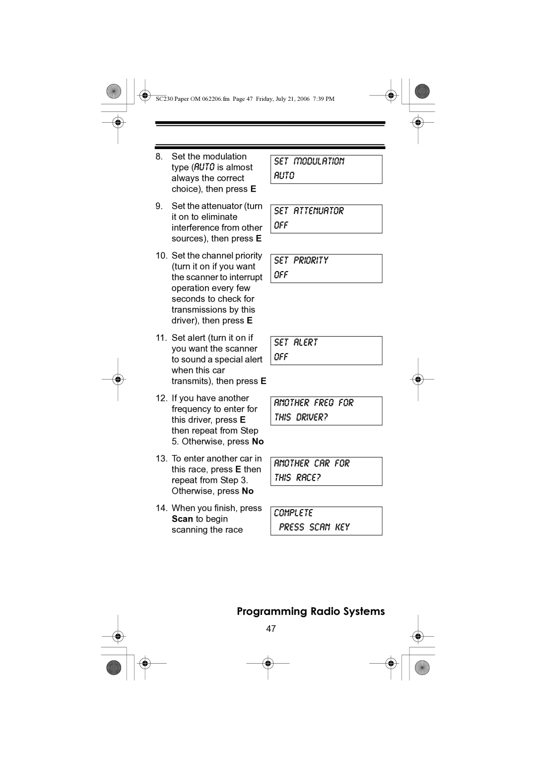 Uniden USC230 owner manual Programming Radio Systems 