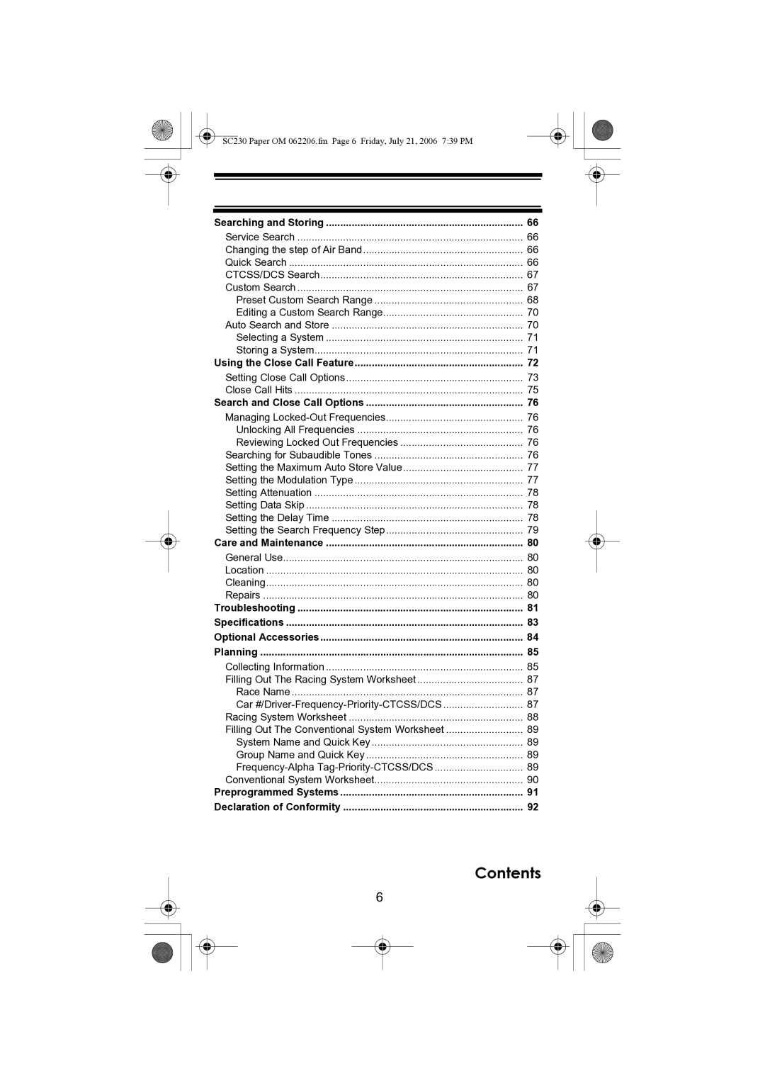 Uniden USC230 owner manual Setting Close Call Options Close Call Hits 