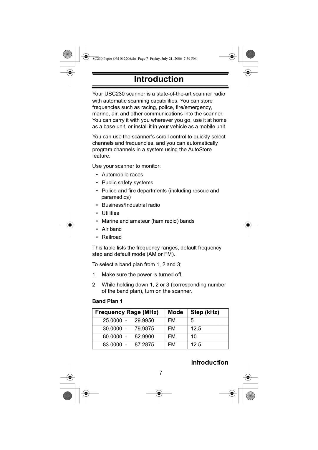 Uniden USC230 owner manual Introduction 