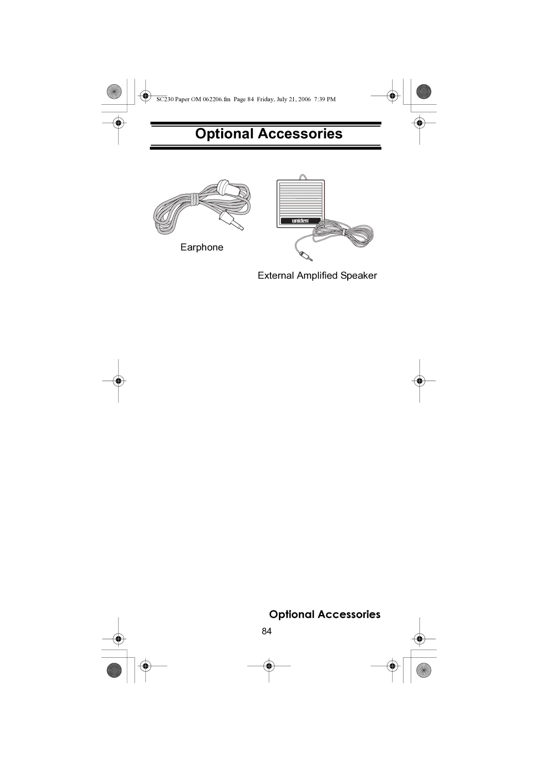 Uniden USC230 owner manual Optional Accessories 