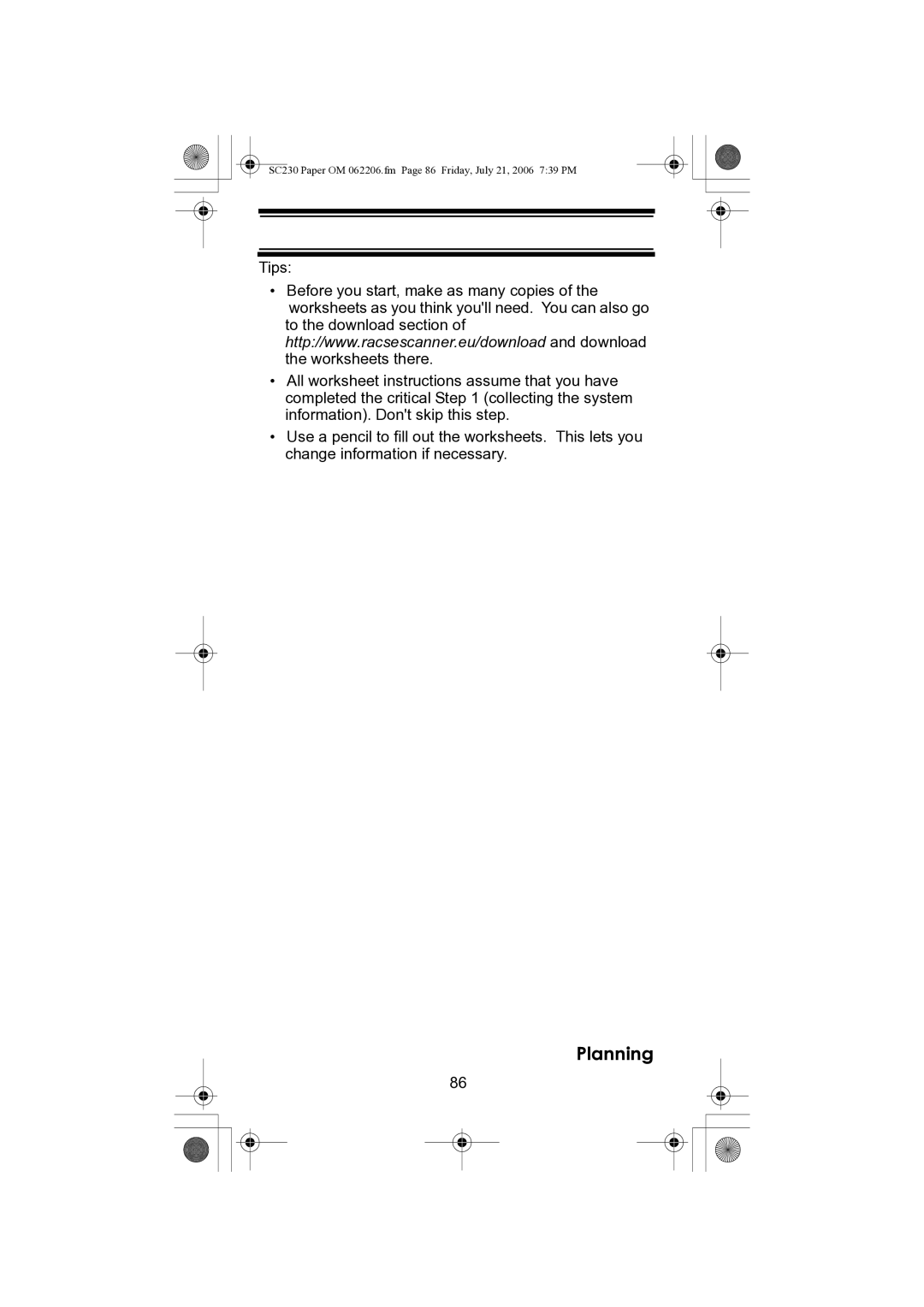 Uniden USC230 owner manual Planning 