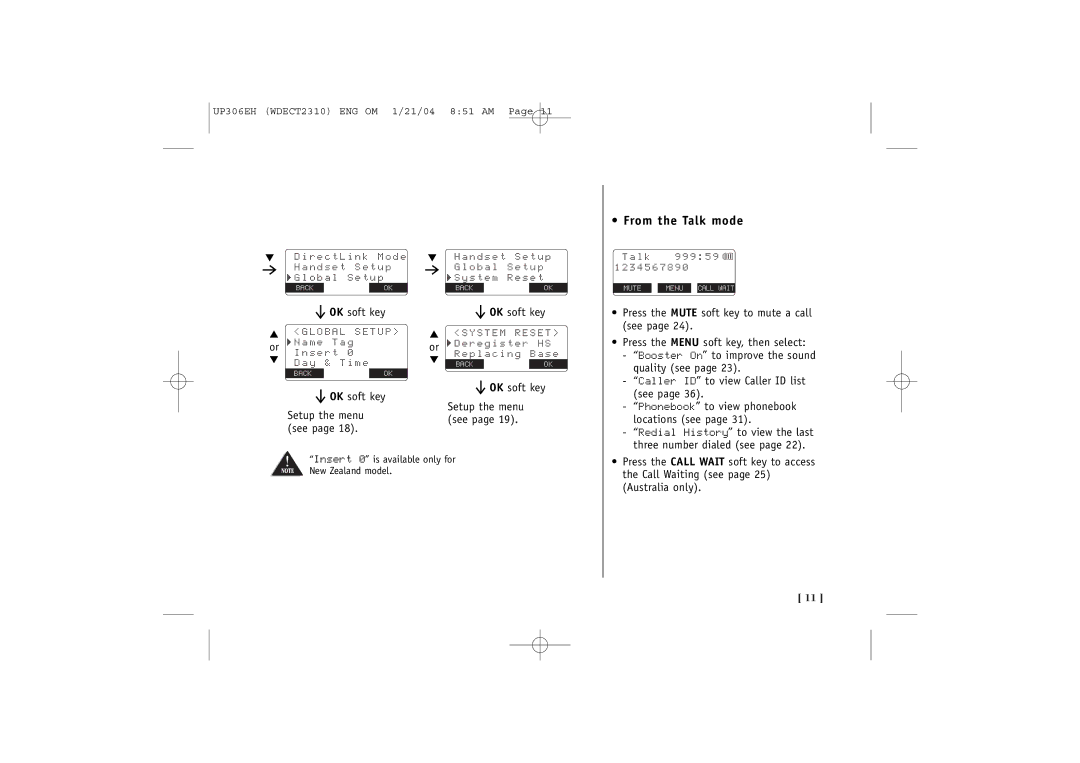 Uniden WDECT 2310 quick start From the Talk mode 