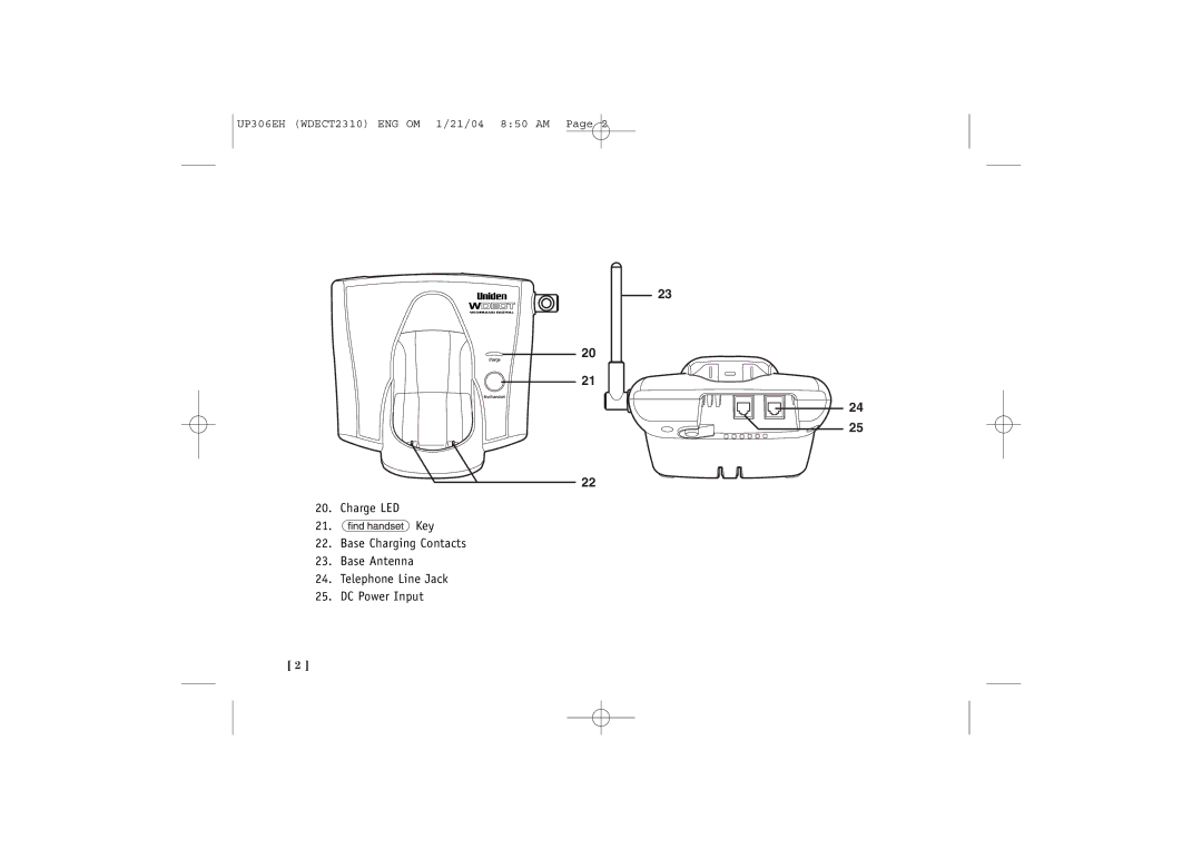 Uniden WDECT 2310 quick start UP306EH WDECT2310 ENG OM 1/21/04 850 AM 