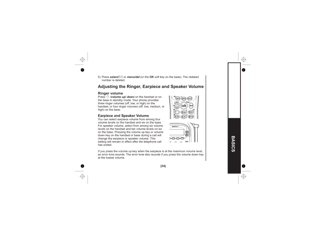 Uniden WDECT 2345+1 owner manual Adjusting the Ringer, Earpiece and Speaker Volume, Ringer volume 