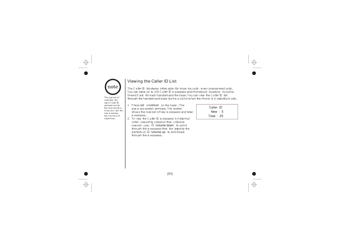 Uniden WDECT 2345+1 owner manual Viewing the Caller ID List 