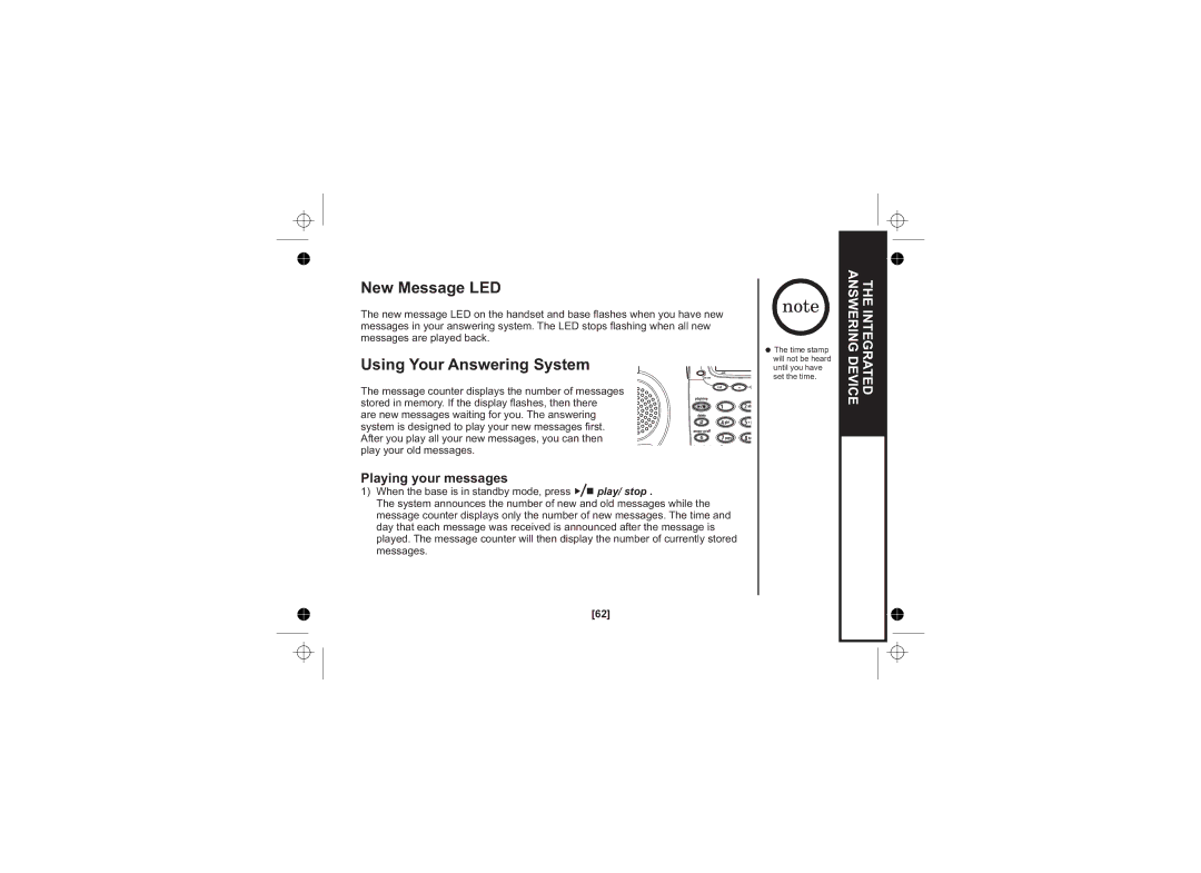 Uniden WDECT 2345+1 owner manual New Message LED, Using Your Answering System, Playing your messages 