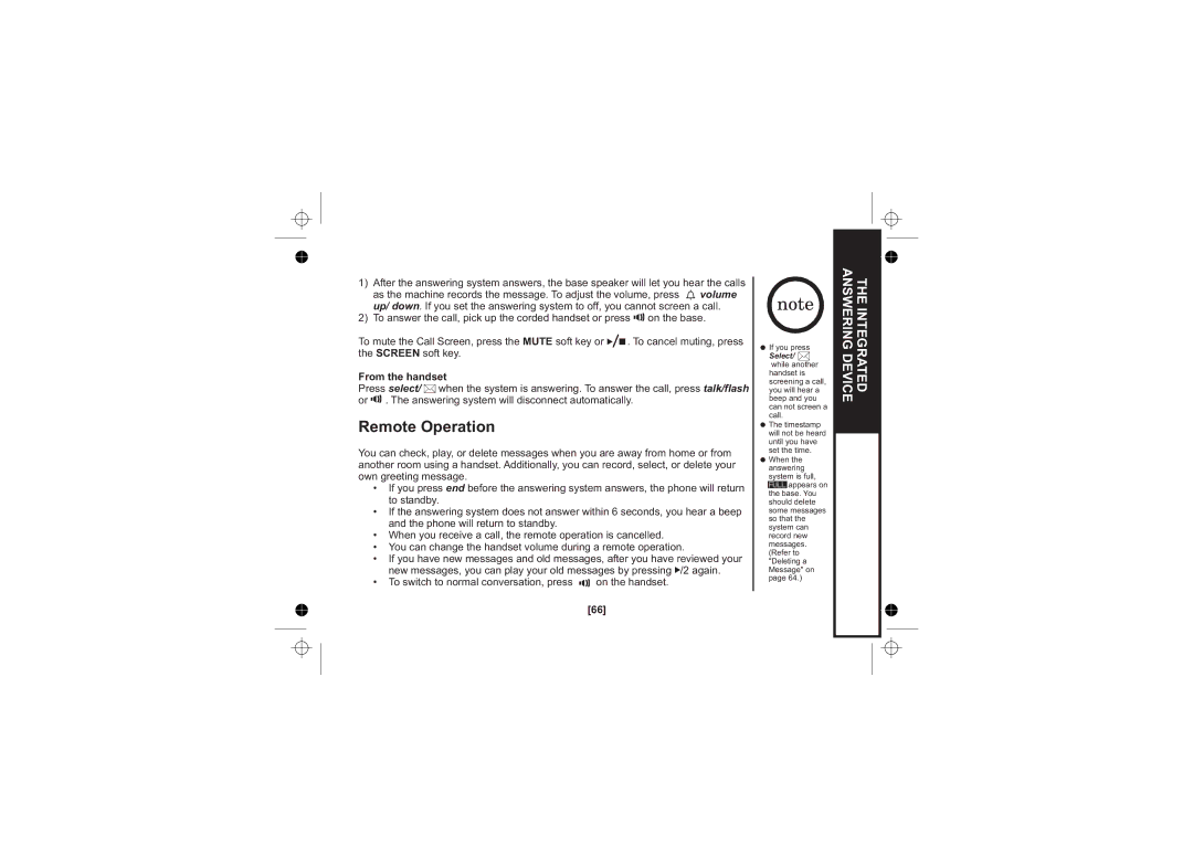 Uniden WDECT 2345+1 owner manual Remote Operation, Volume 