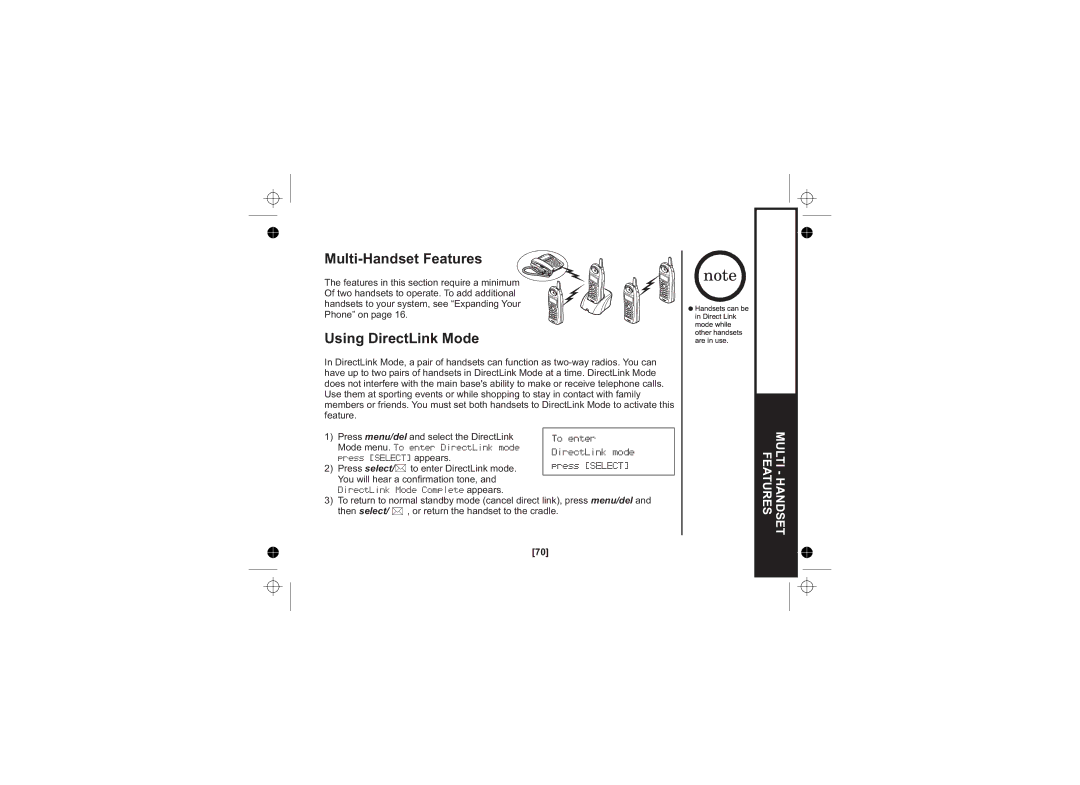 Uniden WDECT 2345+1 owner manual Multi-Handset Features, Using DirectLink Mode 