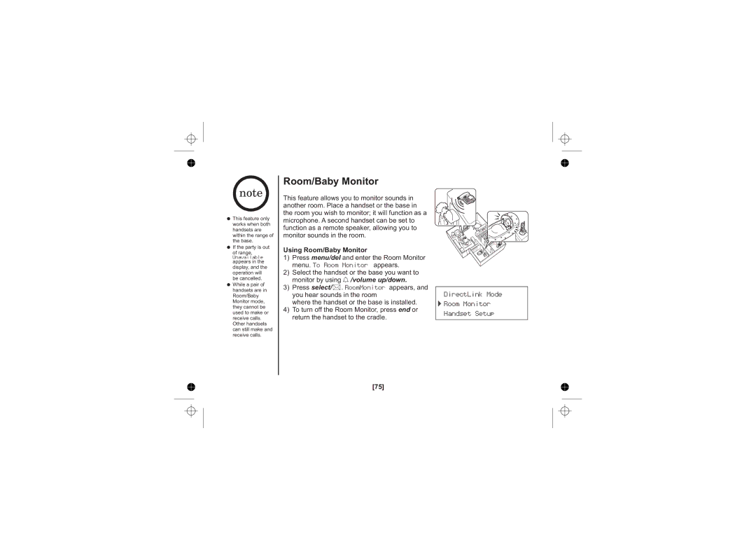 Uniden WDECT 2345+1 owner manual Using Room/Baby Monitor 