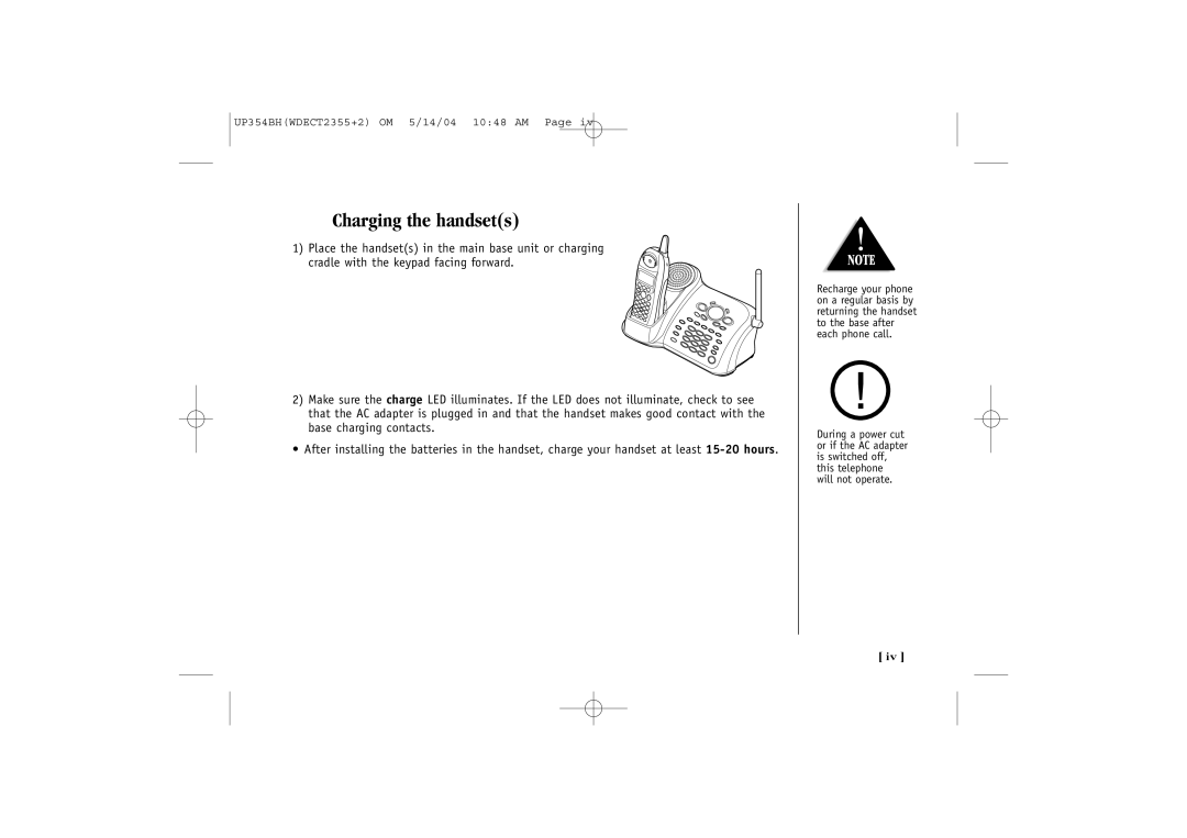 Uniden WDECT 2355+2 quick start Charging the handsets 