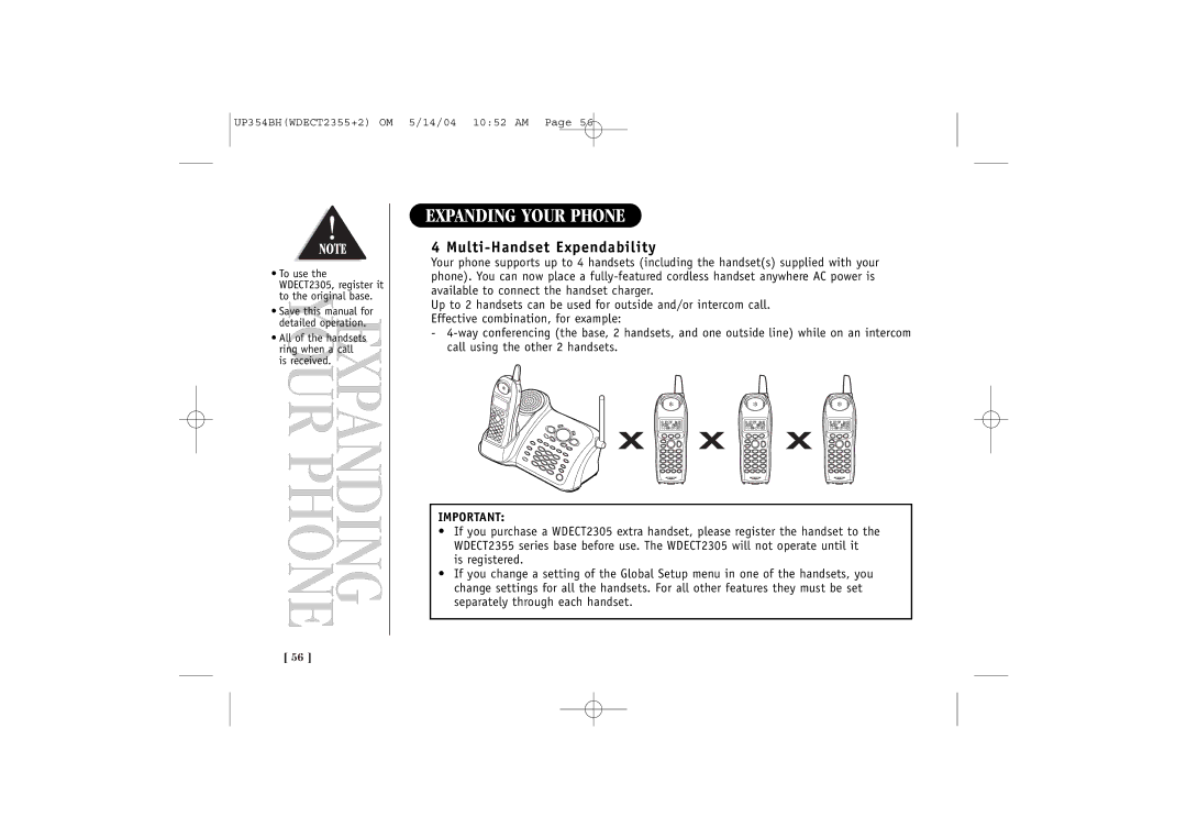 Uniden WDECT 2355+2 quick start Expanding Your Phone, Multi-Handset Expendability 