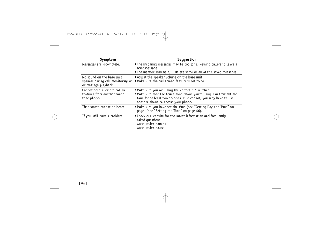 Uniden WDECT 2355+2 quick start Messages are incomplete, Brief message, Make sure the call screen feature is set to on 