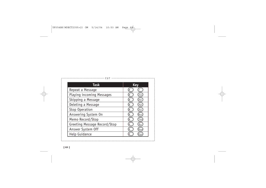 Uniden WDECT 2355+2 quick start Task Key 