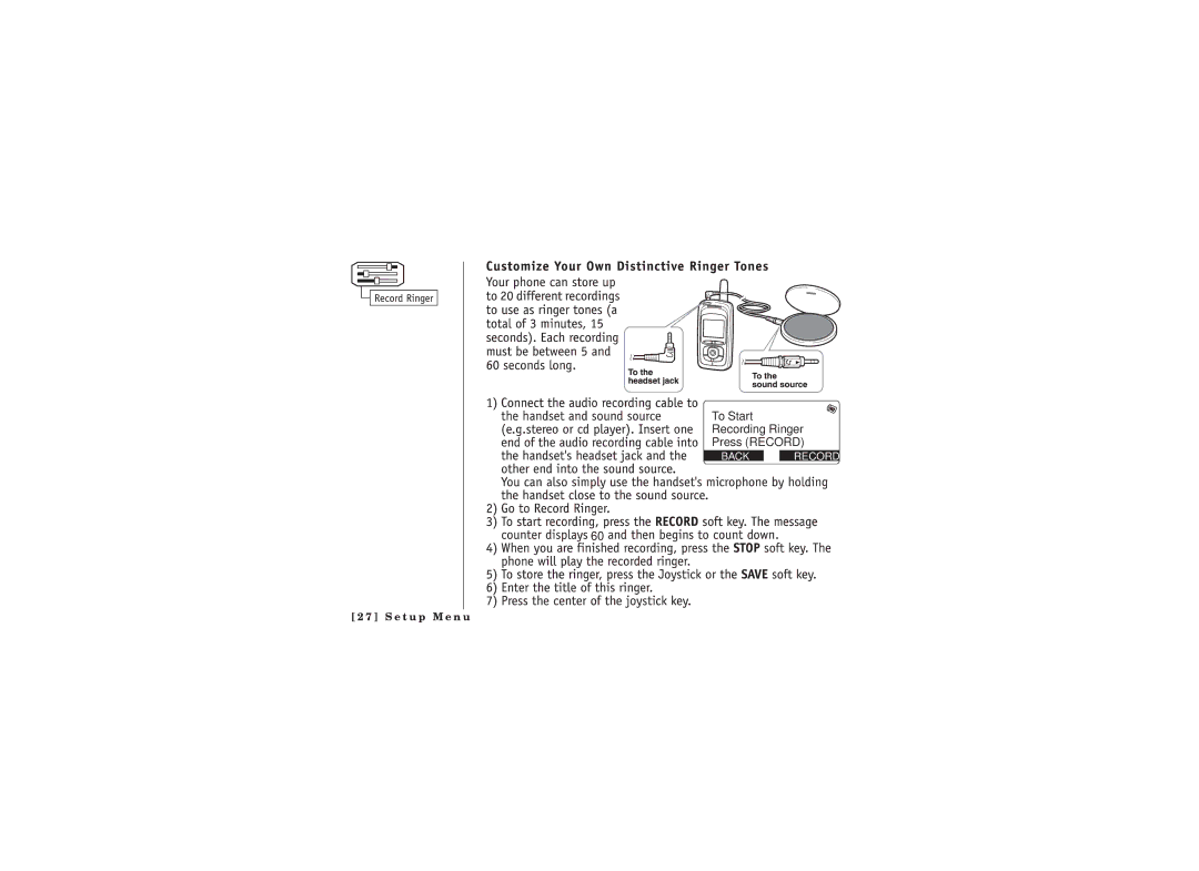 Uniden WDECT2385 owner manual To Start Recording Ringer Press Record 