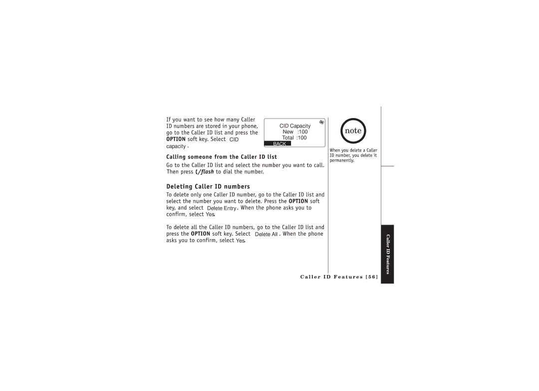 Uniden WDECT2385 owner manual CID capacity CID Capacity New Total 