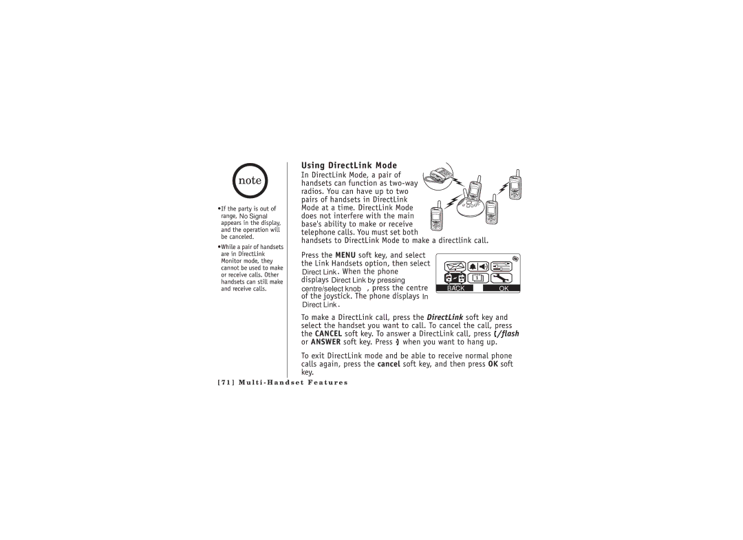 Uniden WDECT2385 owner manual Direct Link Direct Link by pressing Centre/select knob 