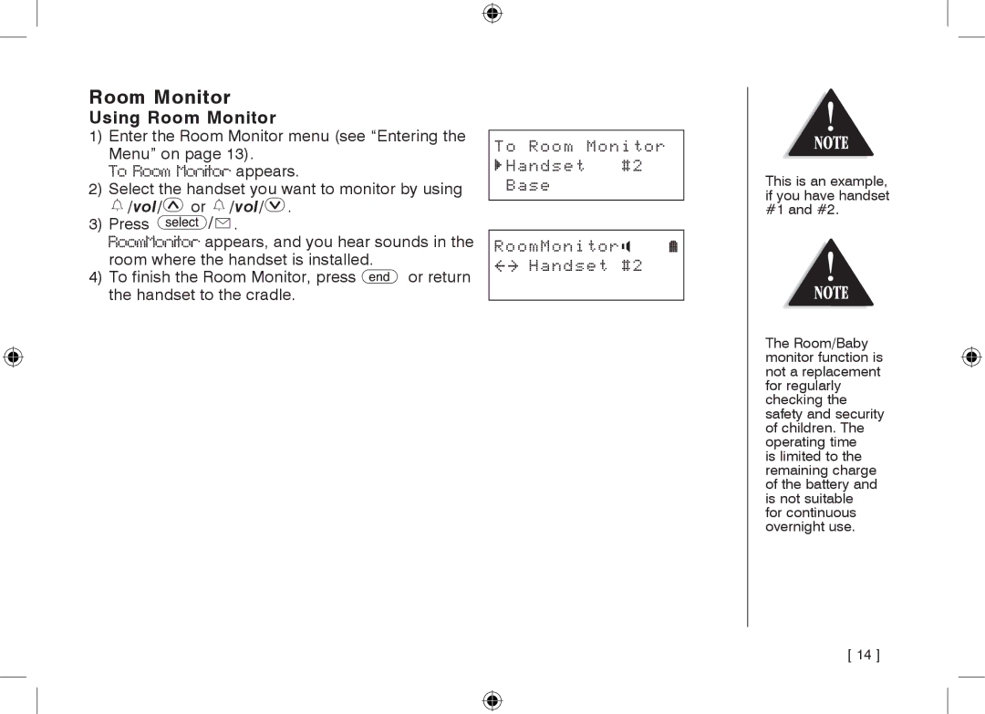 Uniden WDECT3355, WDECT3355 owner manual Using Room Monitor, To Room Monitor Handset #2 Base RoomMonitor Handset #2 