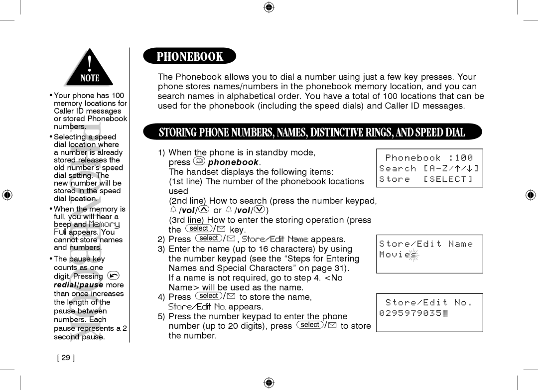 Uniden WDECT3355, WDECT3355 owner manual Phonebook 