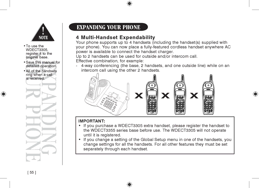 Uniden WDECT3355, WDECT3355 owner manual Expanding Your Phone, Multi-Handset Expendability 