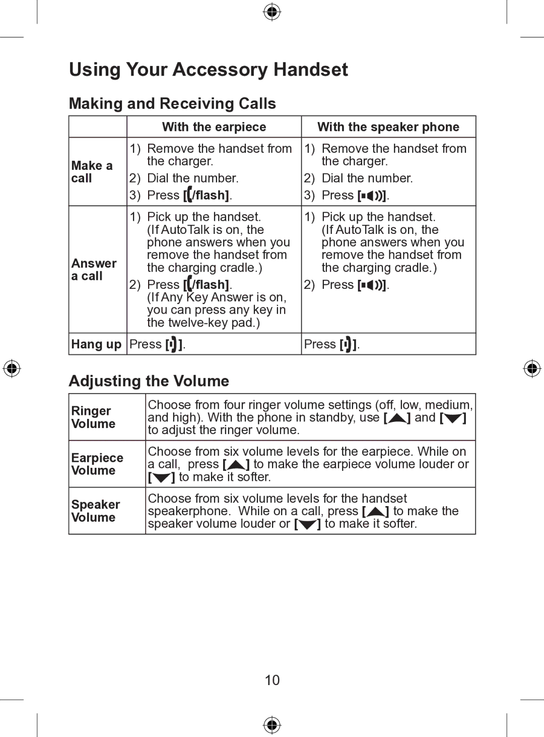 Uniden WDSS 5305 owner manual Using Your Accessory Handset, Making and Receiving Calls, Adjusting the Volume 