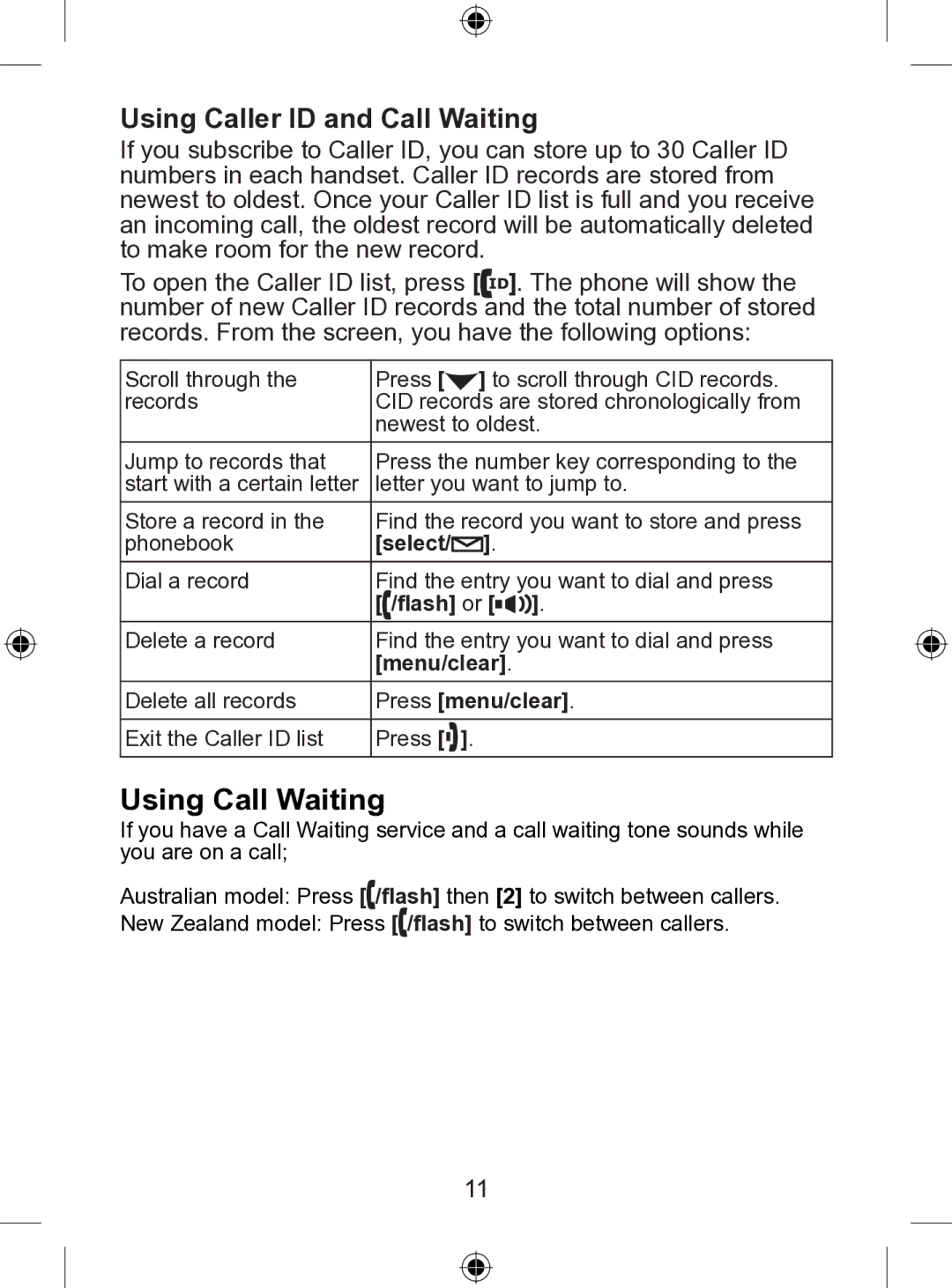 Uniden WDSS 5305 owner manual Using Caller ID and Call Waiting, Press menu/clear 