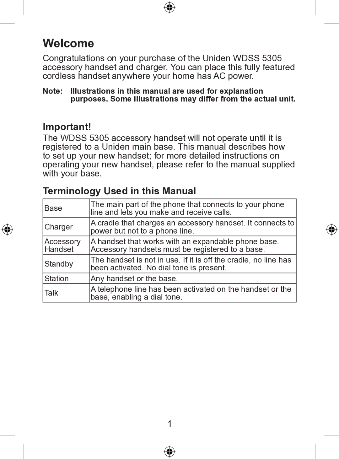 Uniden WDSS 5305 owner manual Welcome, Terminology Used in this Manual 