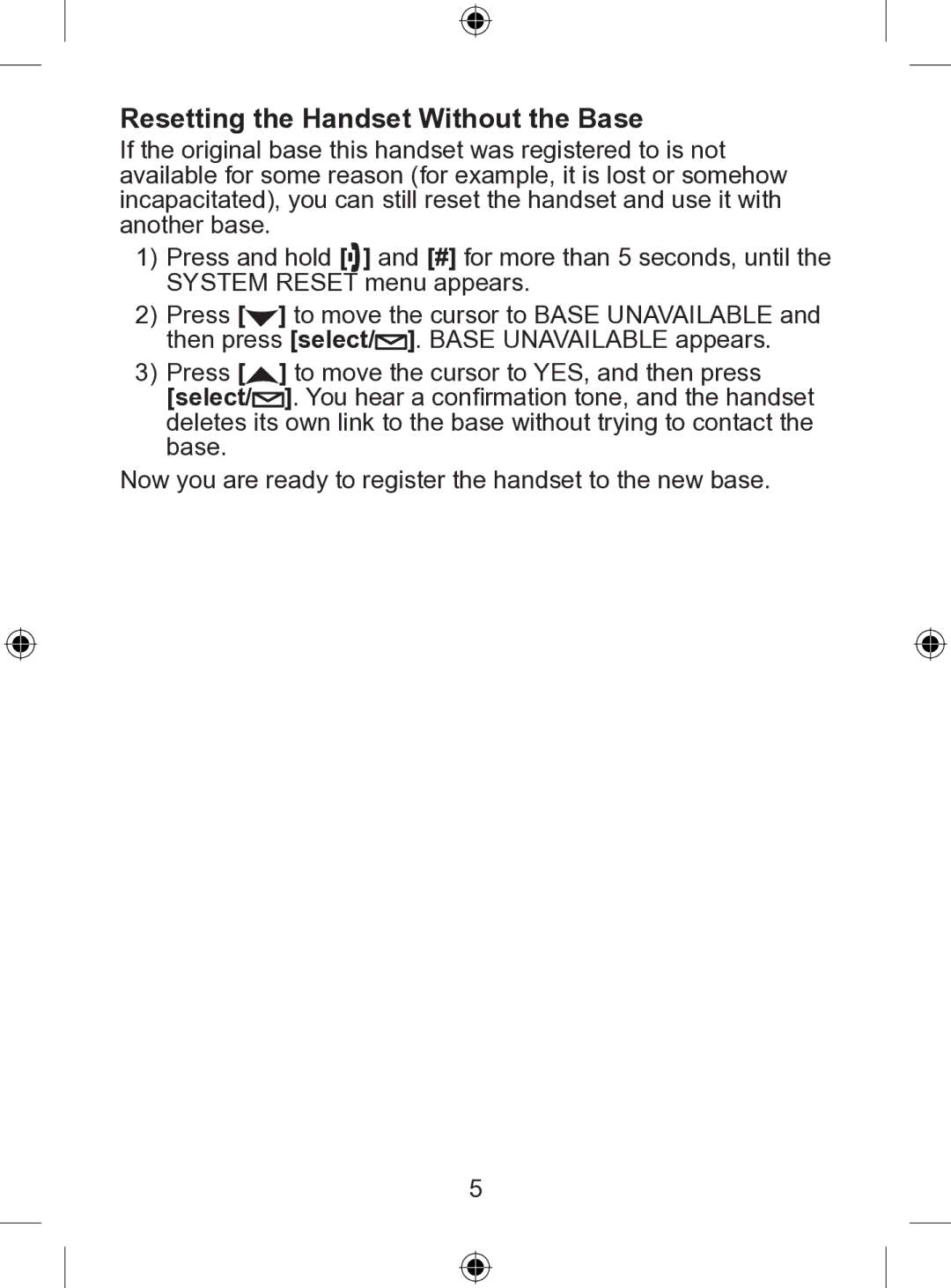 Uniden WDSS 5305 owner manual Resetting the Handset Without the Base 