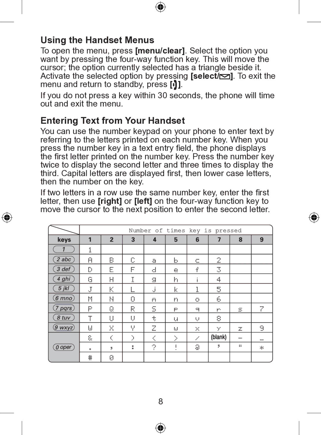 Uniden WDSS 5305 owner manual Using the Handset Menus, Entering Text from Your Handset 