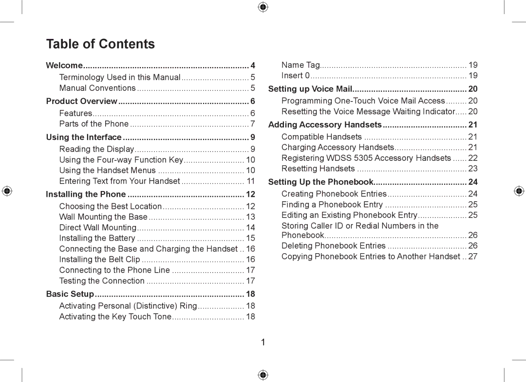 Uniden WDSS 5315 owner manual Table of Contents 