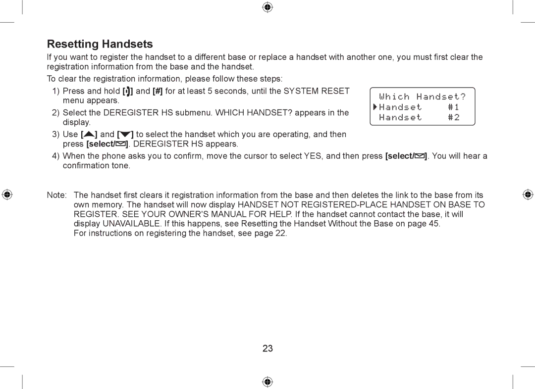 Uniden WDSS 5315 owner manual Resetting Handsets 