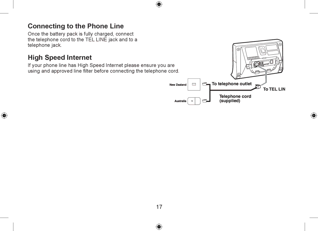 Uniden WDSS 5335, WDSS 5335 owner manual Connecting to the Phone Line, High Speed Internet 