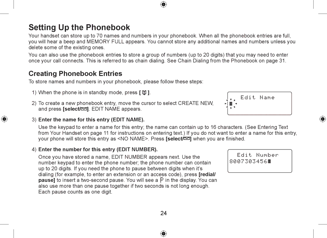 Uniden WDSS 5335 owner manual Setting Up the Phonebook, Creating Phonebook Entries, Enter the name for this entry Edit Name 