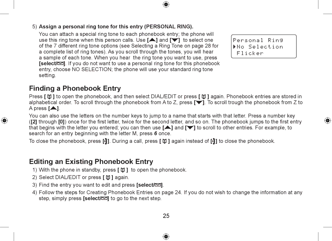 Uniden WDSS 5335, WDSS 5335 owner manual Finding a Phonebook Entry, Editing an Existing Phonebook Entry 