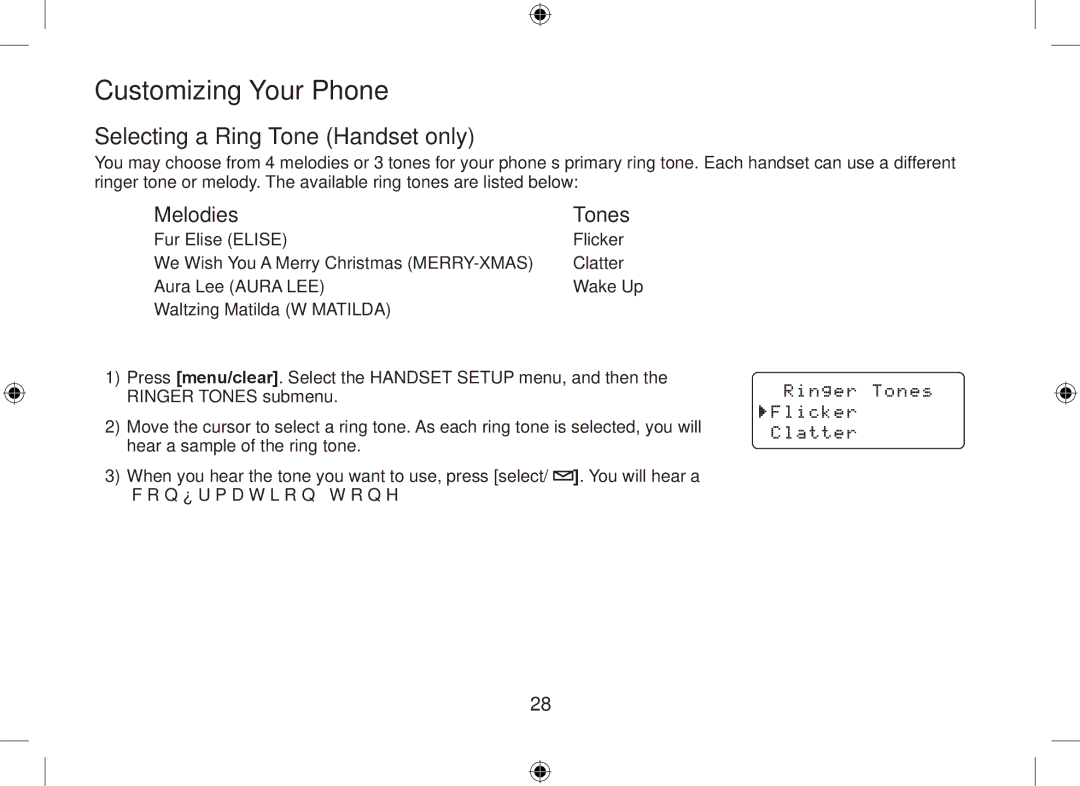 Uniden WDSS 5335, WDSS 5335 owner manual Customizing Your Phone, Selecting a Ring Tone Handset only 