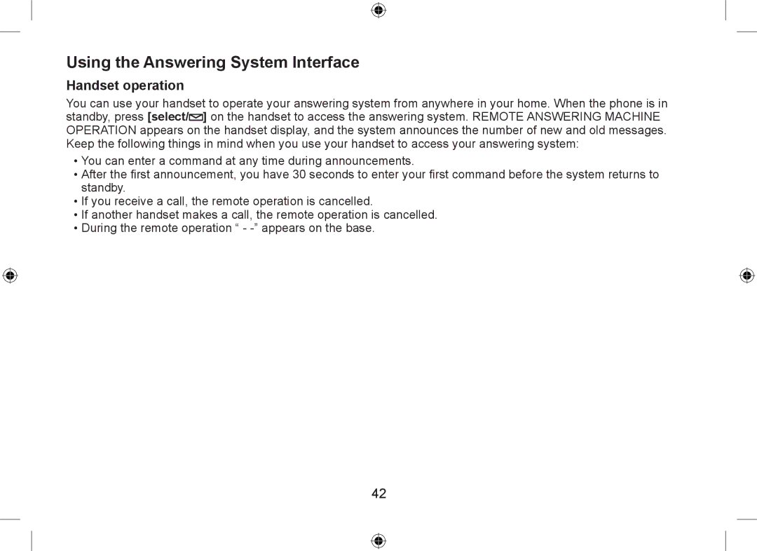 Uniden WDSS 5335, WDSS 5335 owner manual Using the Answering System Interface, Handset operation 